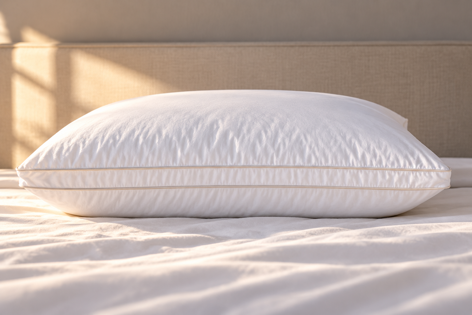 Full white pillow with gold piping