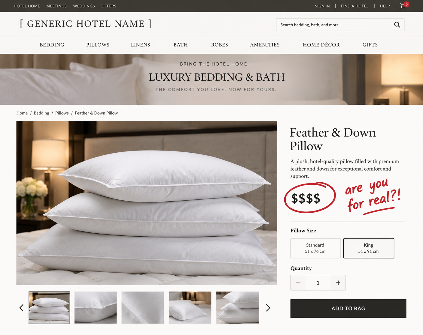 Illustrated hotel pillow shopping page